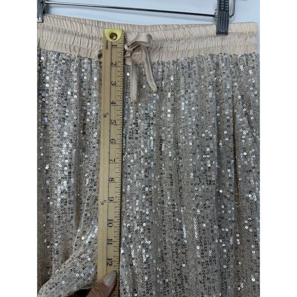 Ellison Sequin Jogger Pants in Champagne Beige Size M Holidays Glam - Picture 8 of 9